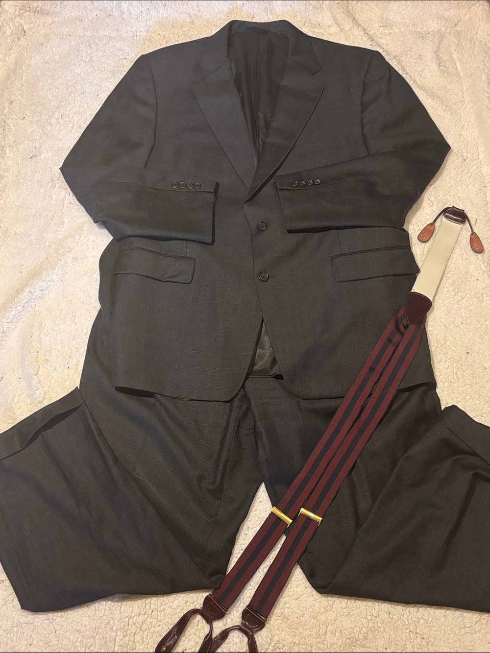 Burberry Kensington Dark Gray Plaid Two-Piece Suit with Trafalgar Suspenders